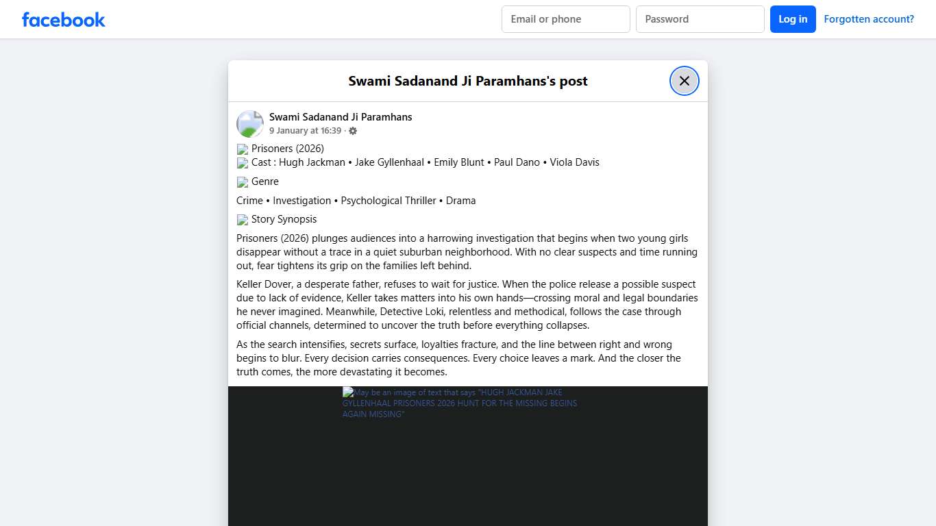🎬 Prisoners (2026) ⭐ Cast :... - Swami Sadanand Ji Paramhans Facebook